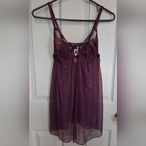 Victoria's Secret Elegant Lace Trim Purple Babydoll Lingerie - Size Medium